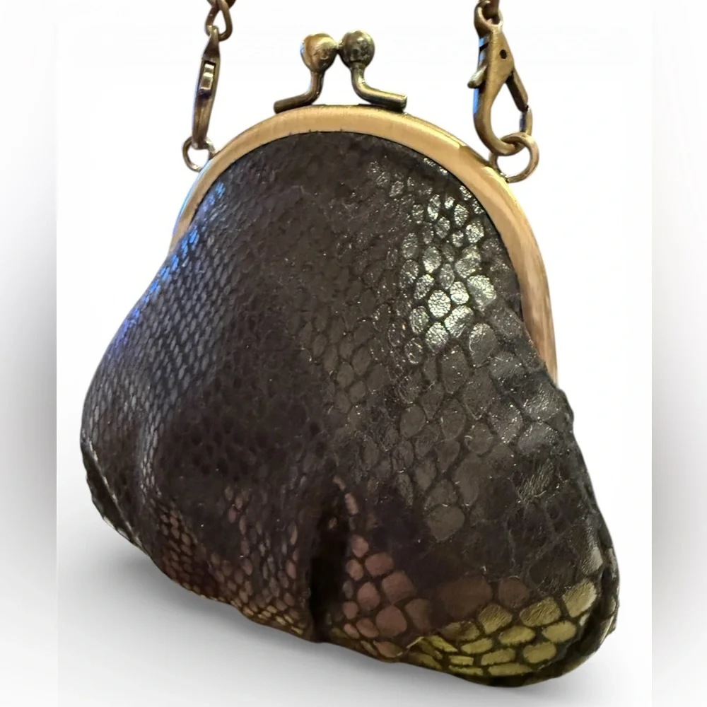 Maggi B Elegant Black Kiss Lock with Chain Mini Purse 5”x 5.5”